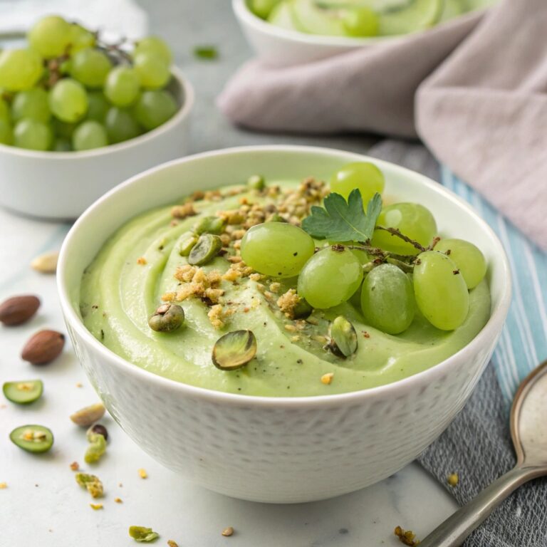 Creamy Pistachio Pudding with Juicy Grapes